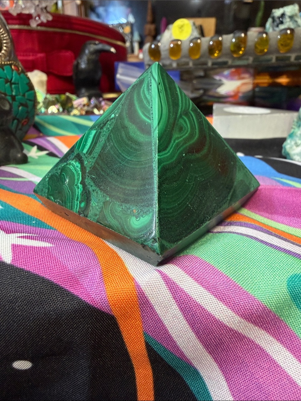 Hand Crafted Green Malachite-Style Pyramid Accent